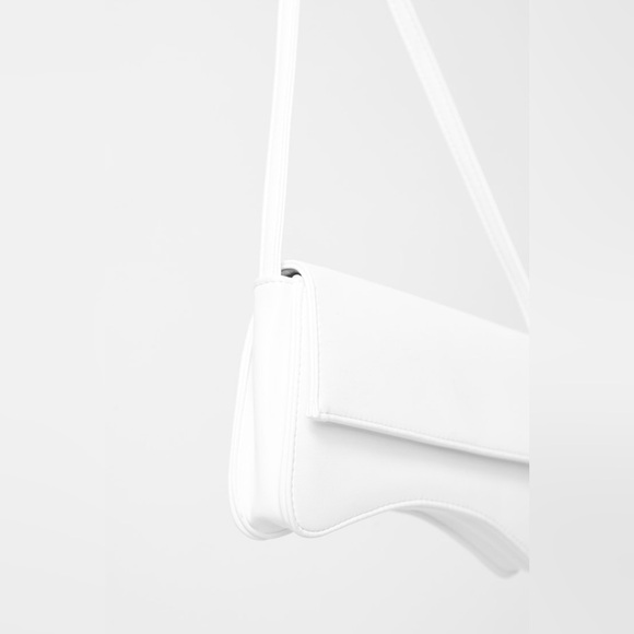 White PU Flap Over Baguette Shoulder Bag - Picture 3 of 3